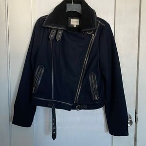 Womens Navy Blue and Black Moto Jacket